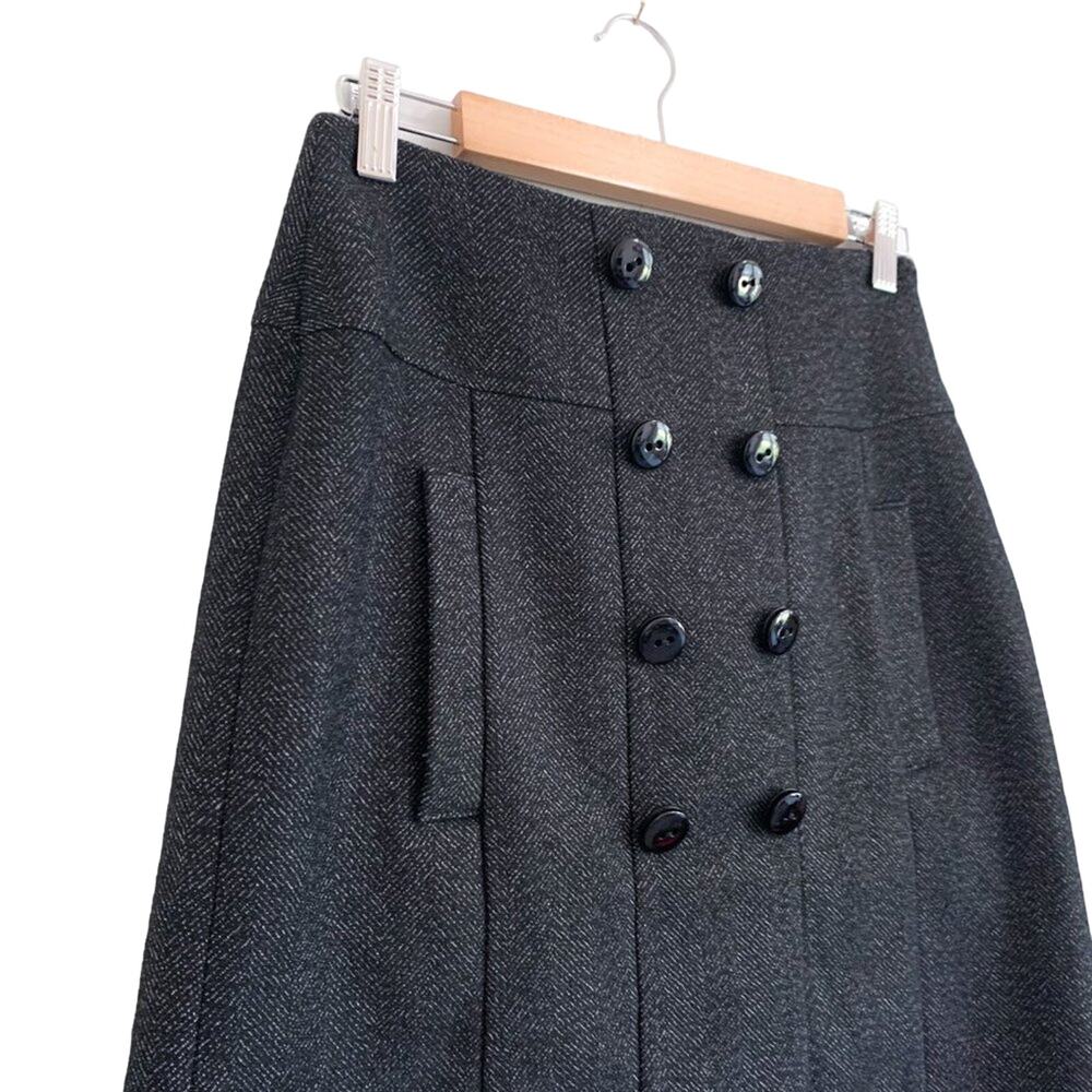 Zara Basic Herringbone Wool Blend Button Front Po… - image 3